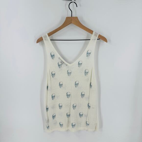 Skull Cashmere Linen Skull Print Tank Top Large Lightweight Edgy Knit - Picture 2 of 8